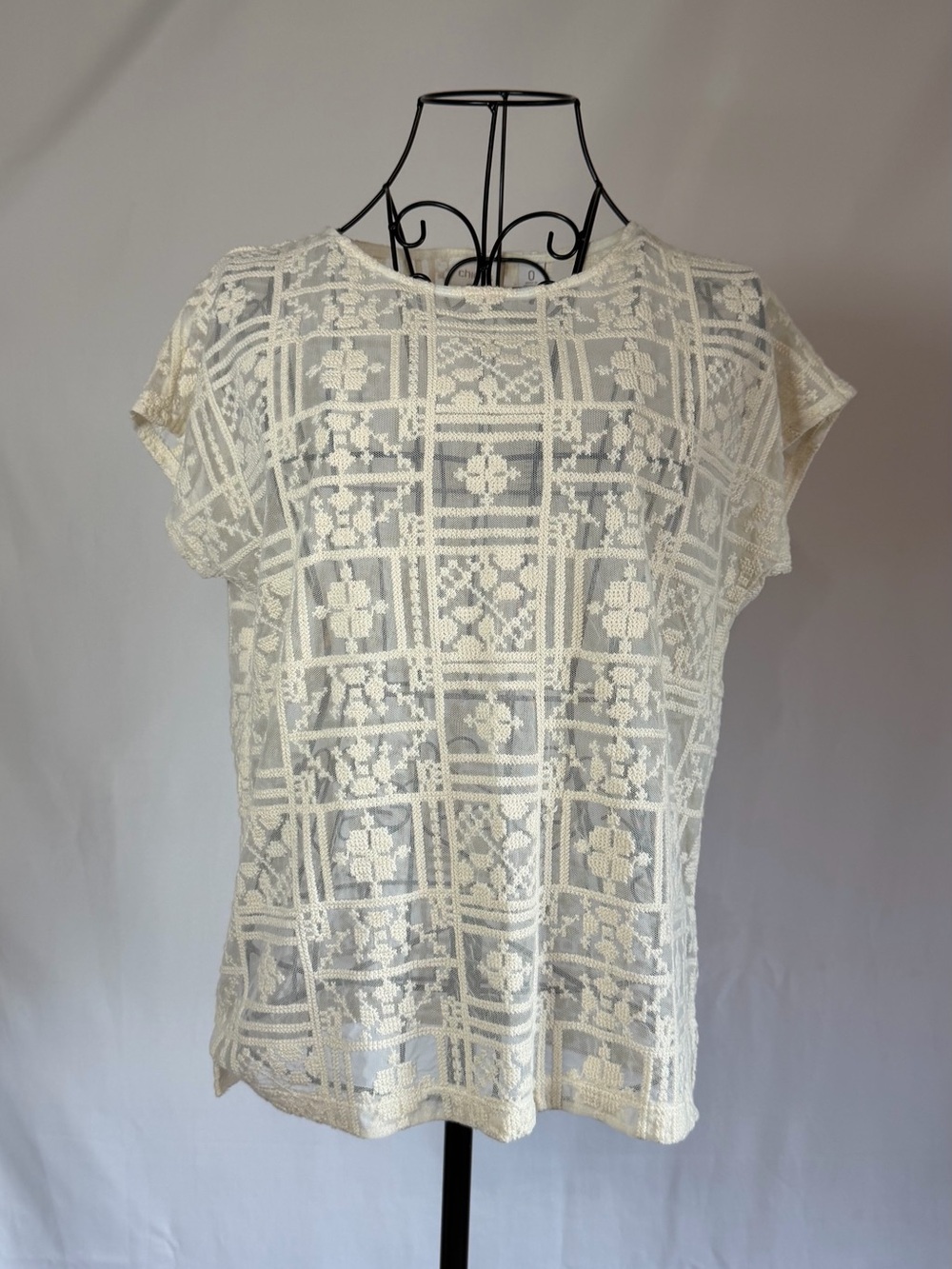 Chico's Cream Crochet Overlay Blouse